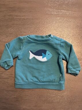 Jacadi Paris Teal Fish Cotton Sweatshirt Size 12MOS